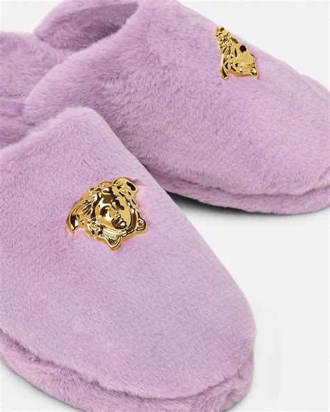 versace faux fur slippers|female Versace slippers.